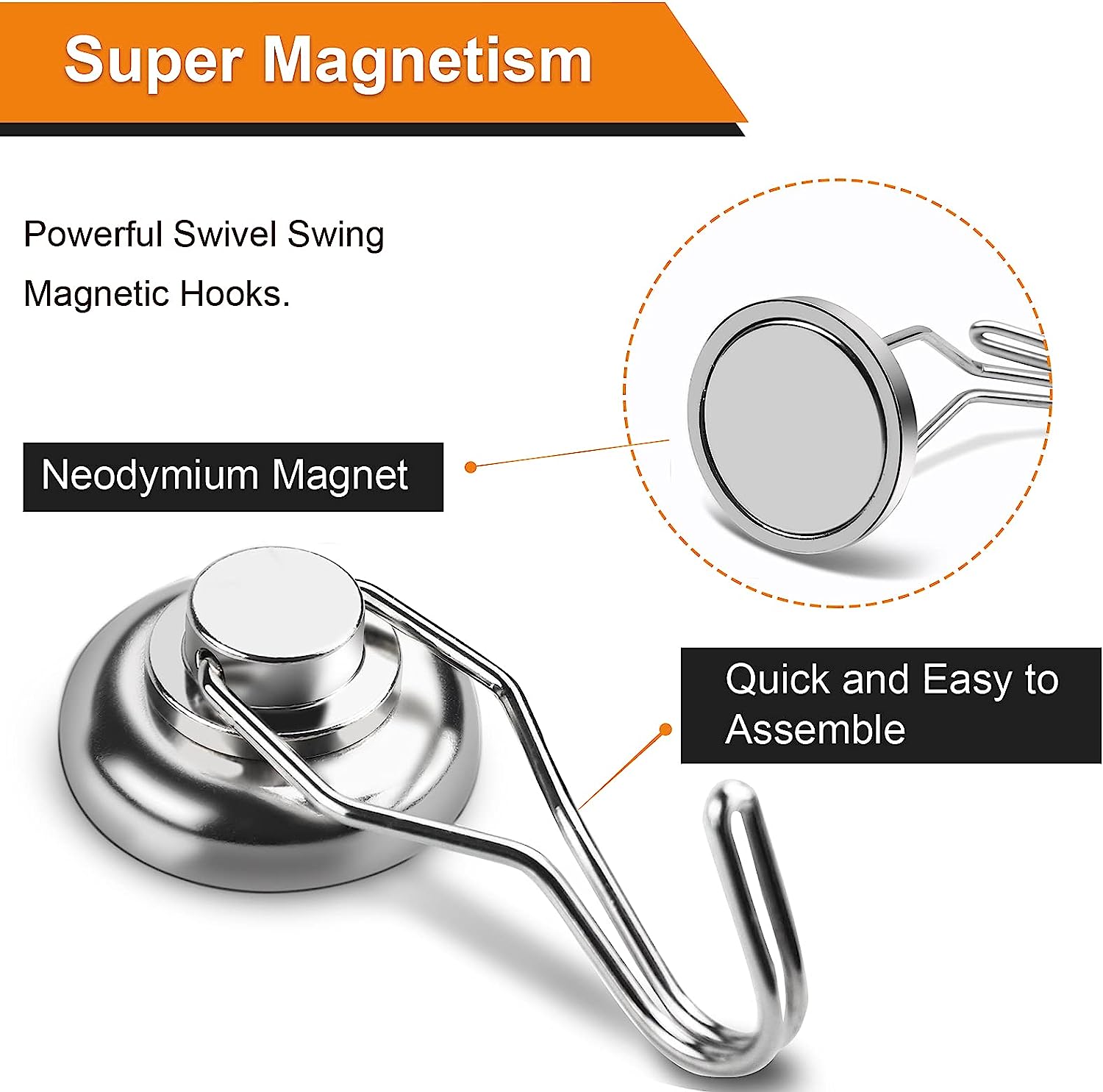 Household 360 Degree Rotation Base Neodymium Pot Magnet Heavy Duty Magnetic Hook