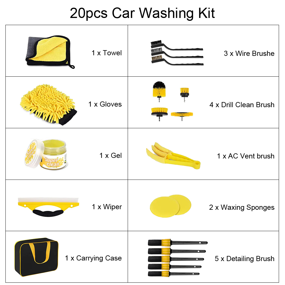 VCAN Factory Hot Selling Auto Detailing Brush Drill Clean Brush Set 20 Pcs Car Cleaning Tools Kit For Washing Interior Wheel