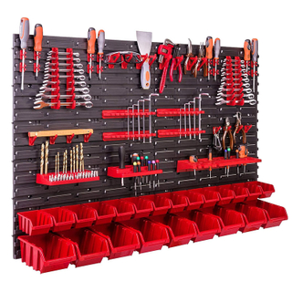 58 Pcs Tool Holders with Wall Workshop Shelf Plastic Garage Wall Mount Storage Bins