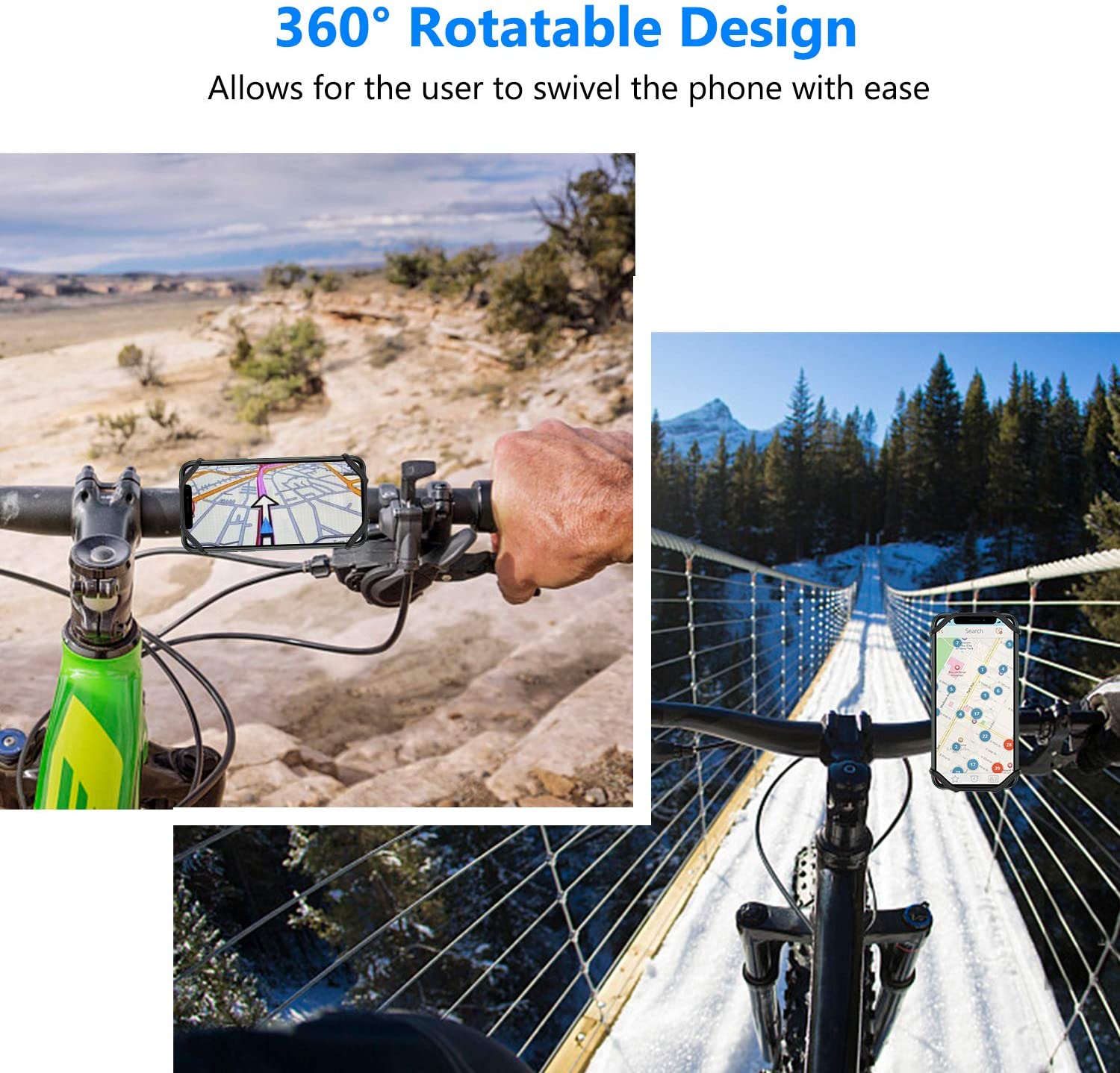 Bike Phone Mount, Motorcycle Handlebar Mount, 360° Rotation Silicone Bicycle Phone Holder