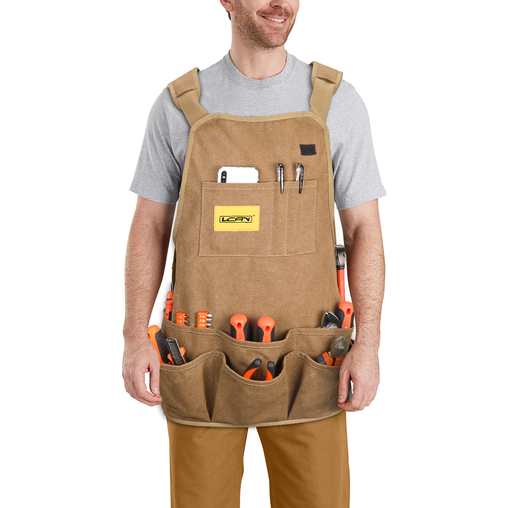 Heavy Duty 16oz Waxed Canvas Work Tool Apron For Men Women With Pockets
