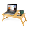 Bamboo Laptop Floor Desk Multi-function Folding Table Adjustable Portable Computer Desk Bed Desk with Drawer Tray