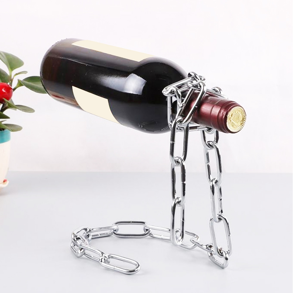 Amazon's Choice Novelty Magic Wine Bottle Holder Floating Steel Link Chain Wine Bottle Rack/Holder